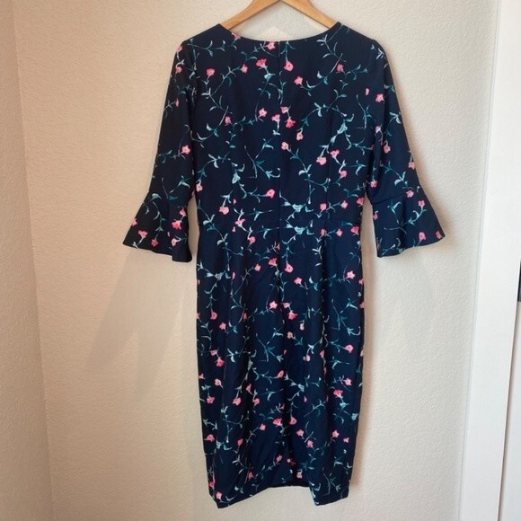 David Meister Navy Pink Floral Midi Length Shift Dress - Size 10 - EUC - Picture 6 of 7